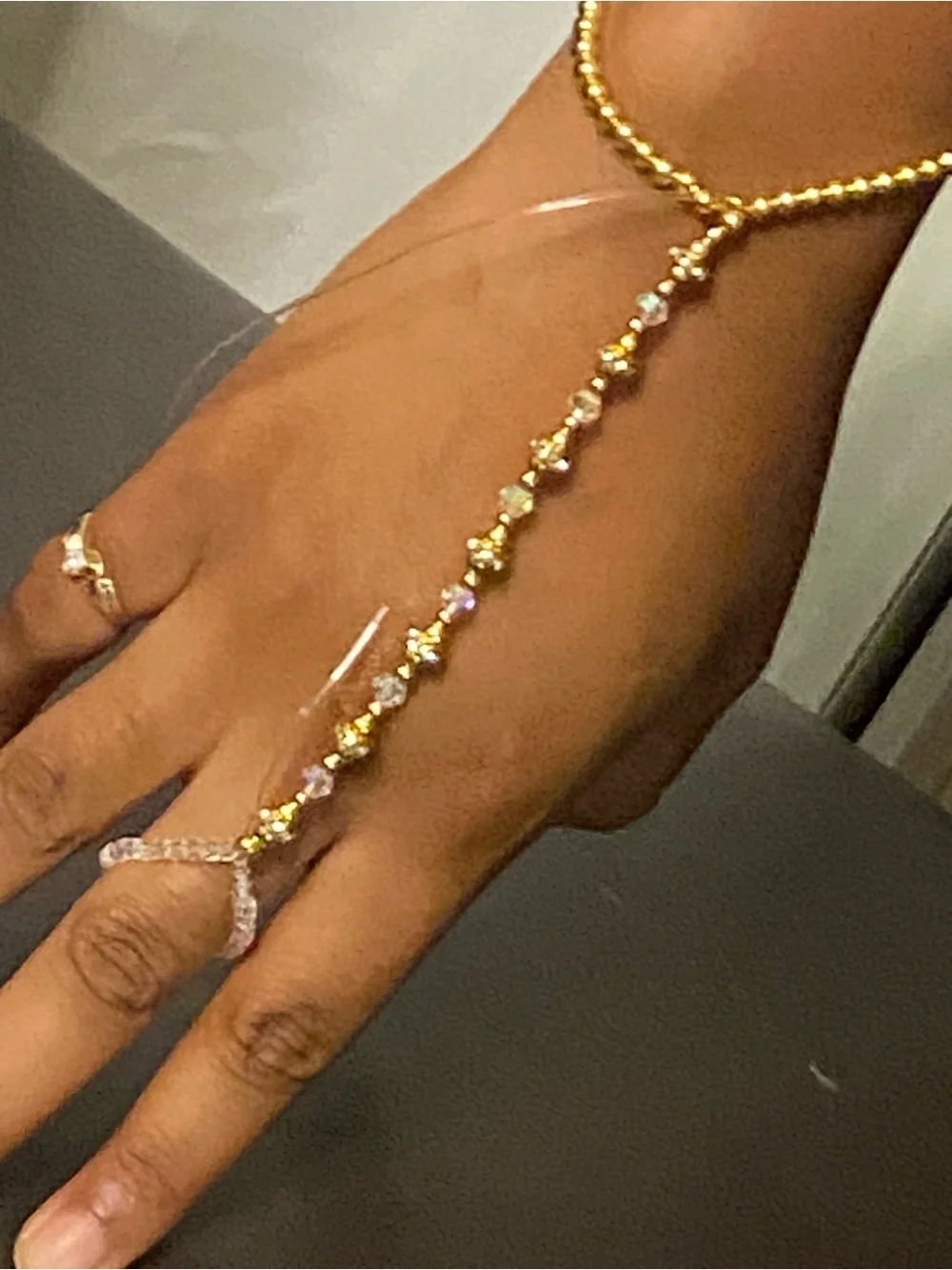 Gold and Crystal Hand Chain Bracelet - Elegant Women Jewelry